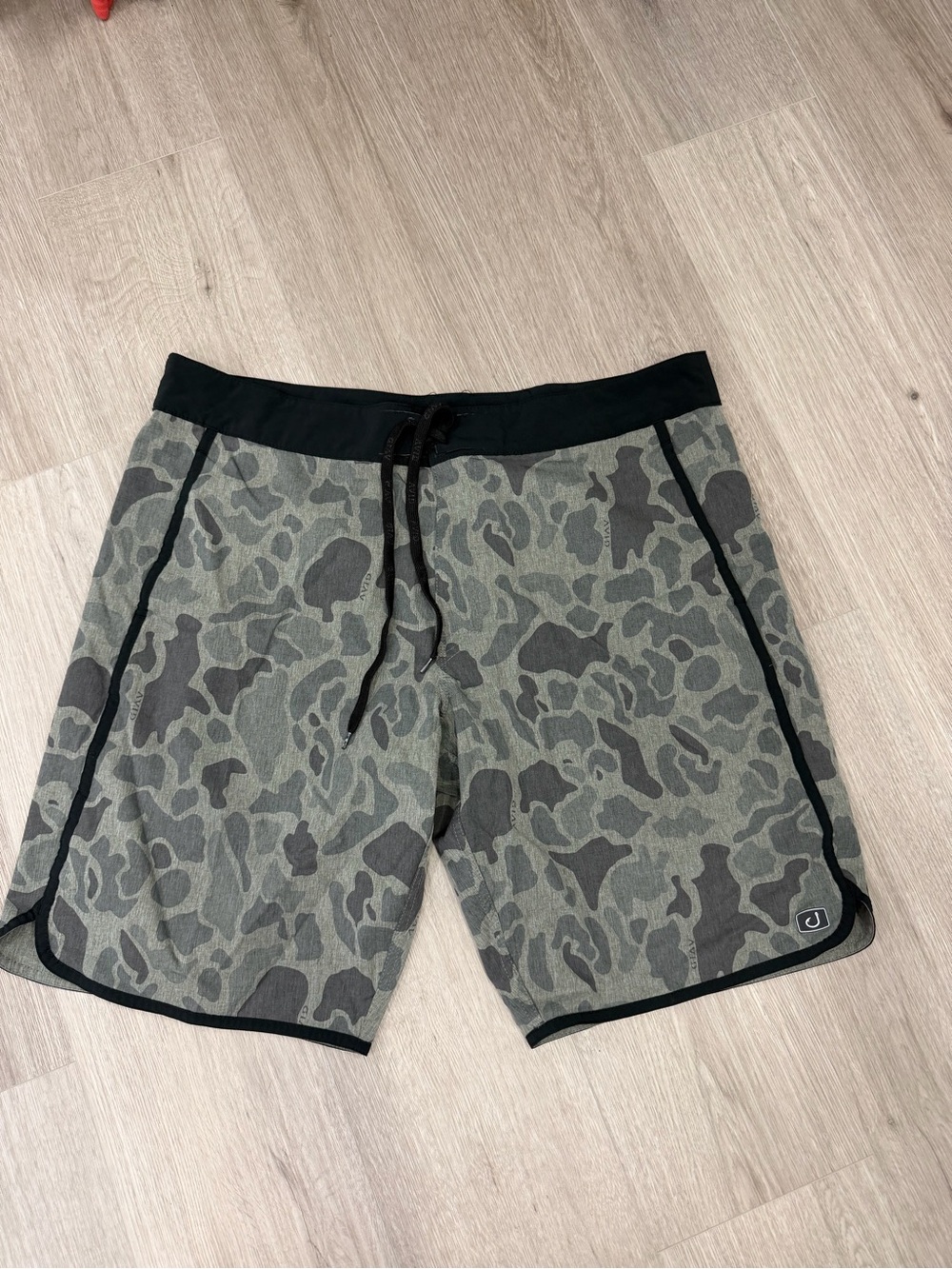 Men's Green Camo Board Shorts with Black Waistband